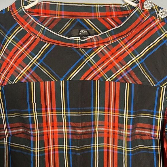 J Crew Jewel Button Funnel Neck Plaid Shirt Sz 8 - Picture 6 of 9